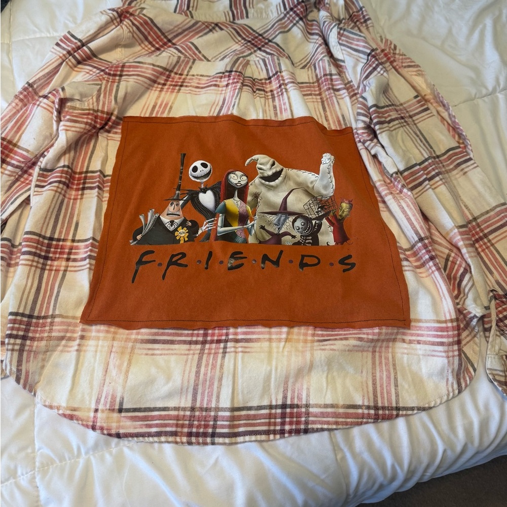 Women's plaid bleached flannel  Jack Skellington Orange brown shirt Xl - Picture 3 of 6